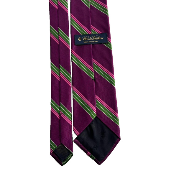 Brooks Brothers Makers & Merchants Men's Tie Pure Silk Purple/ Green Rep Striped - Picture 2 of 9